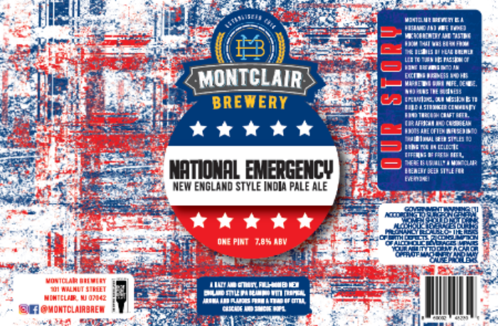 Photo of Montclair Brewery's National Emergency IPA label